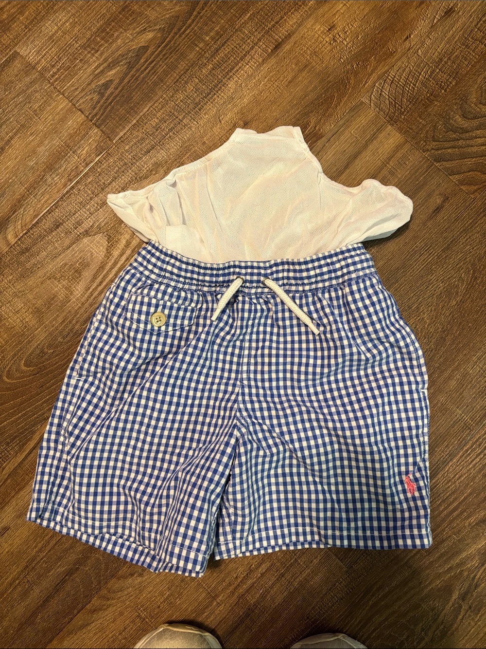 Boy’s Ralph Lauren Blue and White Gingham Swim Trunks - Picture 4 of 7